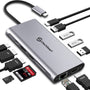 UtechSmart Triple Display 12 in 1 USB C Docking Station. Schwarzer Block. Erweitert USB-C Laptops um drei Monitore und Peripherie.