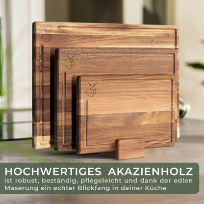 WALDWERK Schneidebretter Akazie 3er Set – mit Brettständer