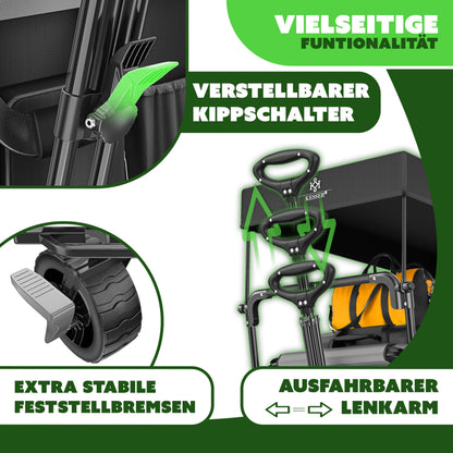 KESSER Bollerwagen GT9000 faltbar mit Dach – Hartgummi-Räder