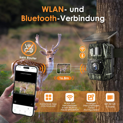 MAXDONE PH970S Wildkamera WLAN mit Solar, 4K 64MP und Nachtsicht