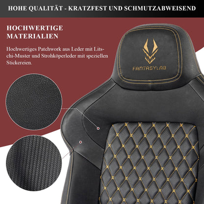 Fantasylab Gaming Stuhl 200KG Bürostuhl Chefsessel - Schwarz/Golden