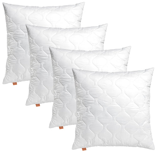 sleepling Komfort 100 Kopfkissen 80x80 cm 4er Set. Vier quadratische, weiße Kopfkissen bieten ergonomische Kopfstütze im Schlaf.