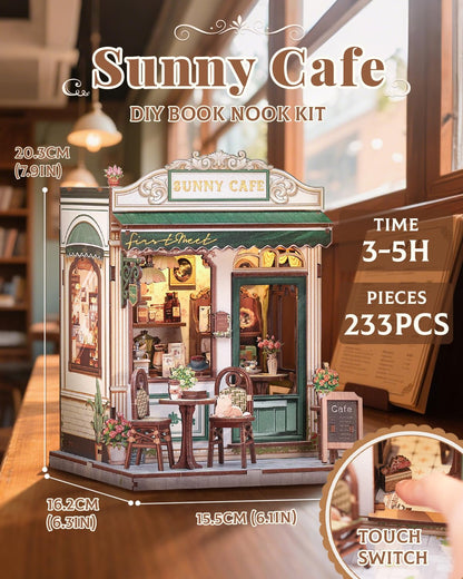 CUTEBEE Book Nook Kit Sunny Cafe, 3D Holzpuzzle Miniaturhaus Bausatz