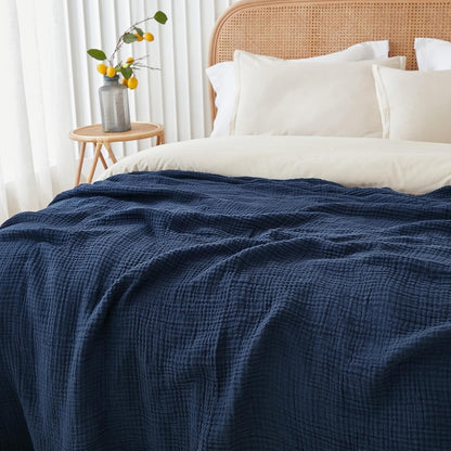 EMME Musselin-Decke 100% Baumwolle, 230 x 230 cm, Navy Blau