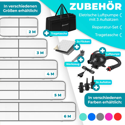 KESSER Airtrack Turnmatte aufblasbar – Anthrazit 400x100x10cm