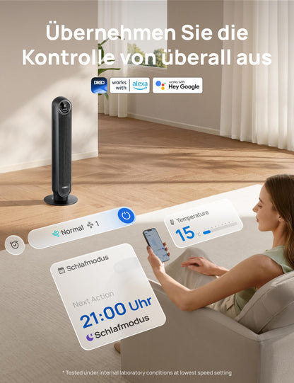Dreo Nomad One S Turmventilator, App, 90° Oszillation, schwarz