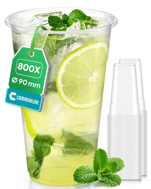 Commerline Plastikbecher Trinkbecher 0.5L – 800 Stk. Transparent. Transparenter, zylindrischer Plastikbecher zum Servieren von 0,5L Getränken.