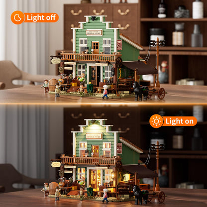 FUNWHOLE Western General Store Beleuchtetes Bauklötze-Set - 1895 Teile