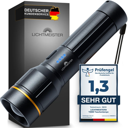 LICHTMEISTER LED Taschenlampe LM_T2000, 2000 Lumen, aufladbar, Aluminiumgehäuse