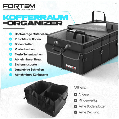 FORTEM Kofferraum-Organizer Auto, faltbar, mit Deckel, 105 L