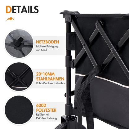 Portal Bollerwagen faltbar XXL – Handwagen 120 kg, mit Getränkehalter & Tasche