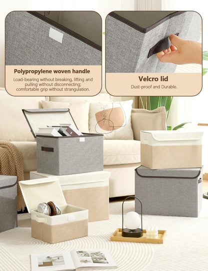 Bagnizer Aufbewahrungsbox mit Deckel, 3er Set, faltbar, Weiss & Beige
