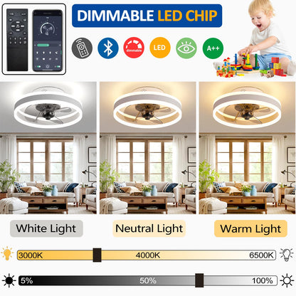 OMGPFR LED Deckenventilator mit Licht, dimmbar, schwarz, 40 cm