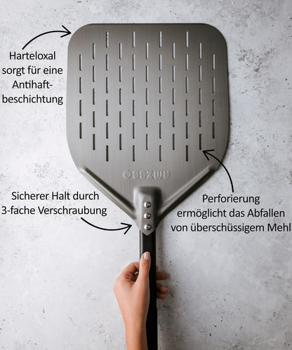 AMZBBQ Pizzaschieber perforiert aus Aluminium 35 x 71 cm