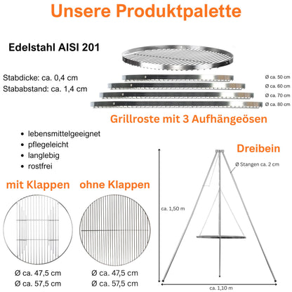 Brandsseller Grillrost Edelstahl AISI 201 Ø 60 cm rund