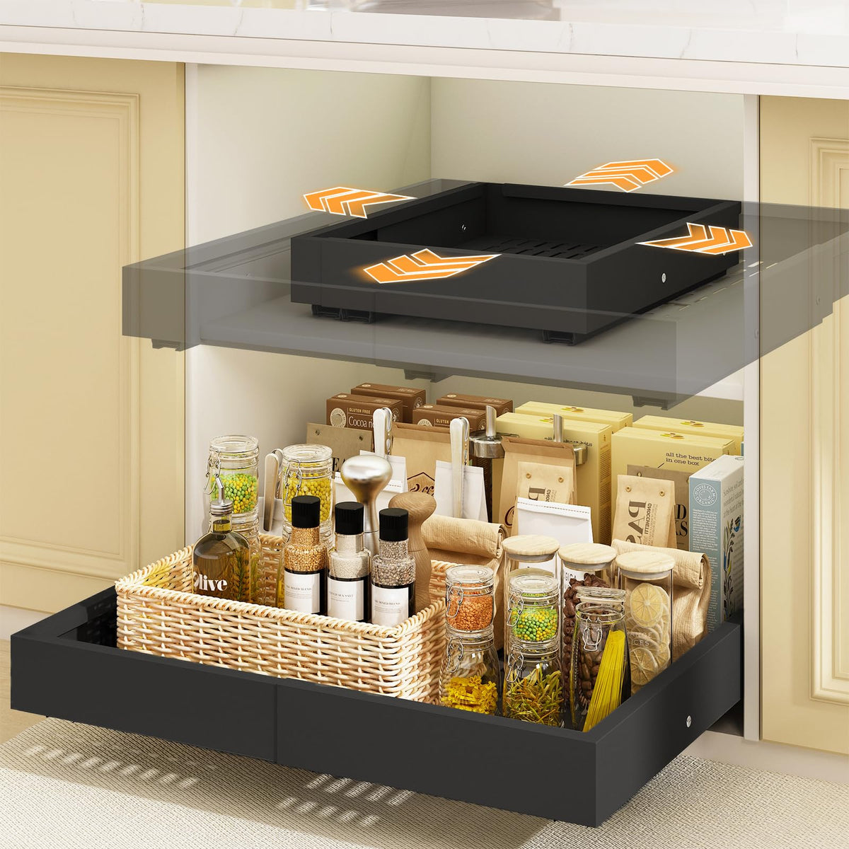 Mointal Teleskopschublade 2er-Set, ausziehbarer Schrank-Organizer aus Carbonstahl in Schwarz
