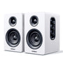 Sanyun SW208 Aktive Bluetooth Regallautsprecher – Weiss. Rechteckige, weiße Lautsprecher für kabellose Audiowiedergabe auf dem Regal.
