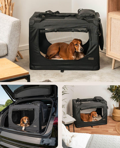 lionto Hundetransportbox faltbar, 82x58x58 cm, schwarz, bis 18 kg