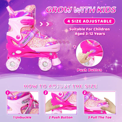 Nattork Kinder Rollschuhe für Mädchen, 4 Grössen verstellbar