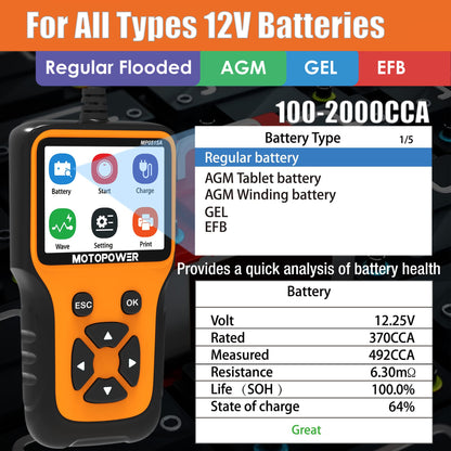 MOTOPOWER MP0515A 12V Autobatterietester und Ladesystemtester