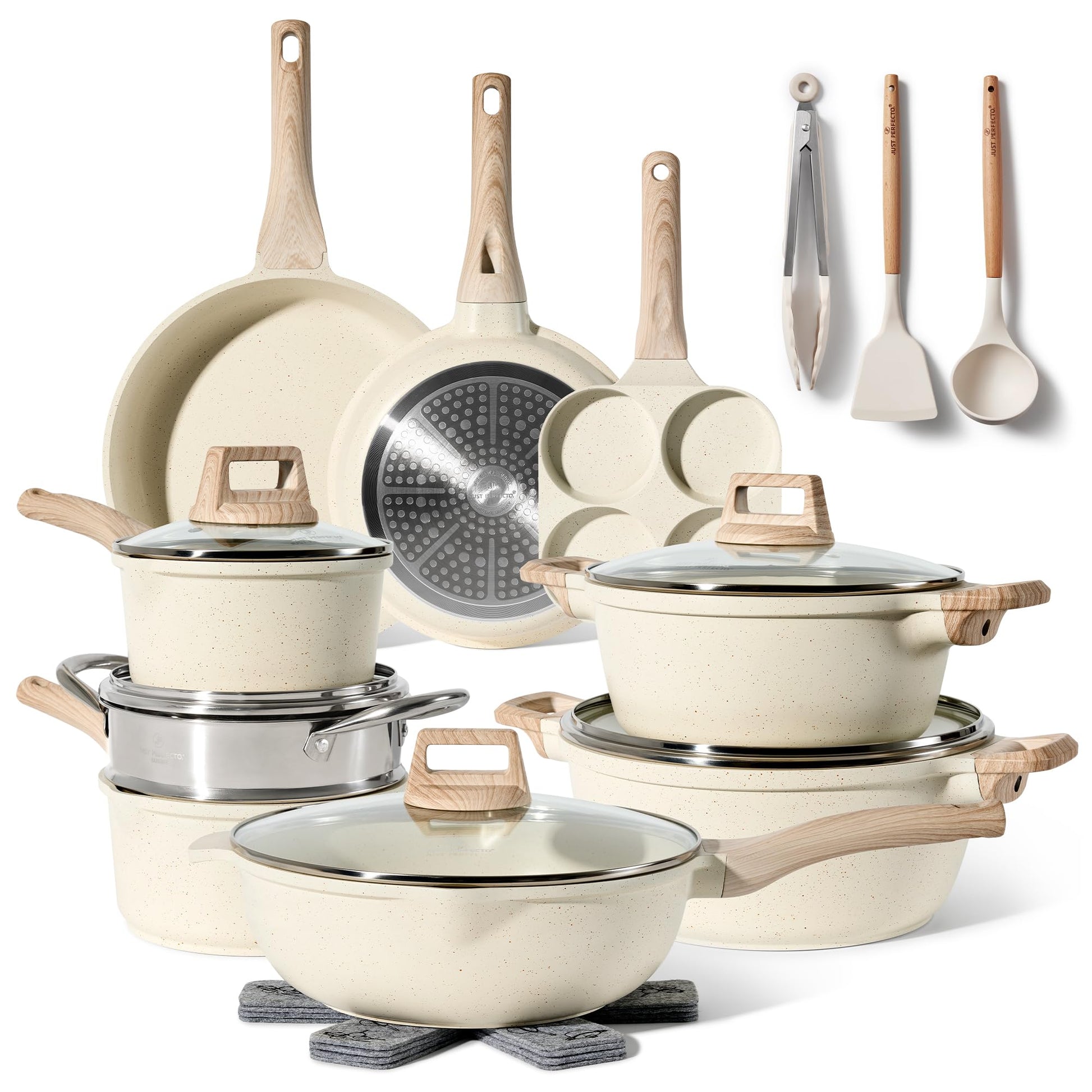 JUST PERFECTO Induktions Topset – 21-teilig PTFE/PFOA-frei Kochgeschirr. Schwarzes Induktions-Set zum Kochen.