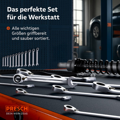 PRESCH Ringratschenschlüssel-Set 12-teilig, 6-19 mm, umschaltbar