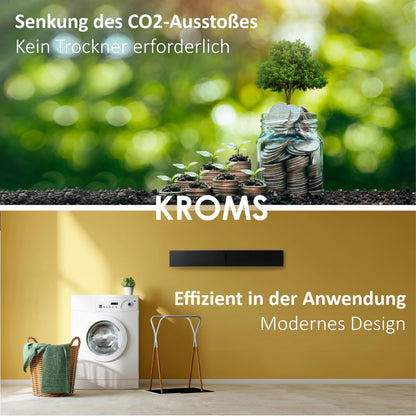 KROMS Wandwäscheständer ausziehbar XL Schwarz, 6 m Trockenlänge
