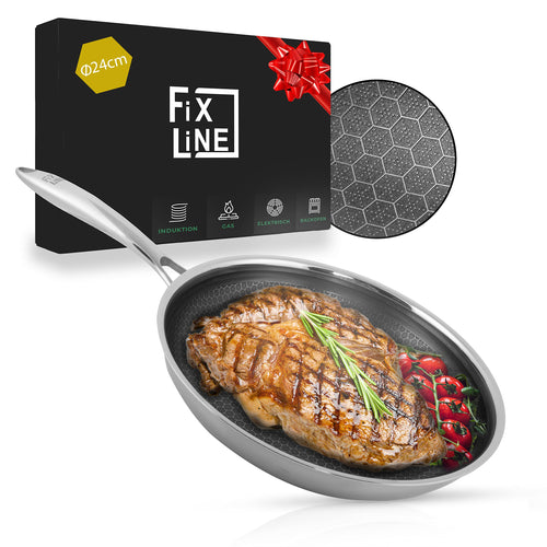 FIXLINE® Premium Wabenpfanne Ø24cm Edelstahl Induktion Antihaft: Mit Wabenstruktur für schonendes Braten auf Induktionsherden.