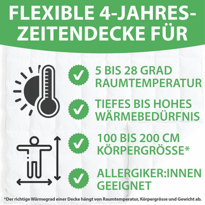 Welldora Komfort Daunendecke 135x200 cm, 4 Jahreszeiten, zweiteilig