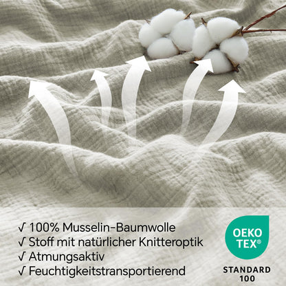 BEDELITE Musselin Bettwäsche 135x200 cm, Baumwolle, 4-teilig, Taupe