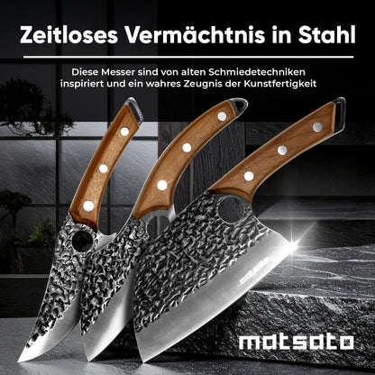 Matsato Messerset 3-teilig | Küchenmesser-Set mit Buchenholzgriff