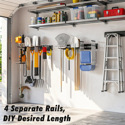 Housolution Gerätehalter Wand verstellbar 4 Schienen 12 Haken schwarz