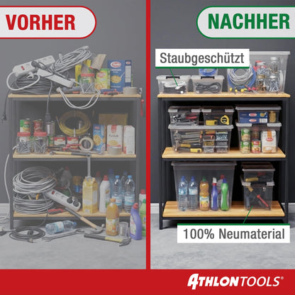 ATHLON TOOLS Aufbewahrungsboxen 60 L mit Deckel, 4er-Set, transparent