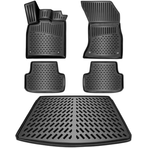 ELMASLINE 3D Gummimatten + Kofferraumwanne Audi Q3 (F3) 2018-2025. Schwarzes, passgenaues Set. Schützt vor Schmutz & Abnutzung.