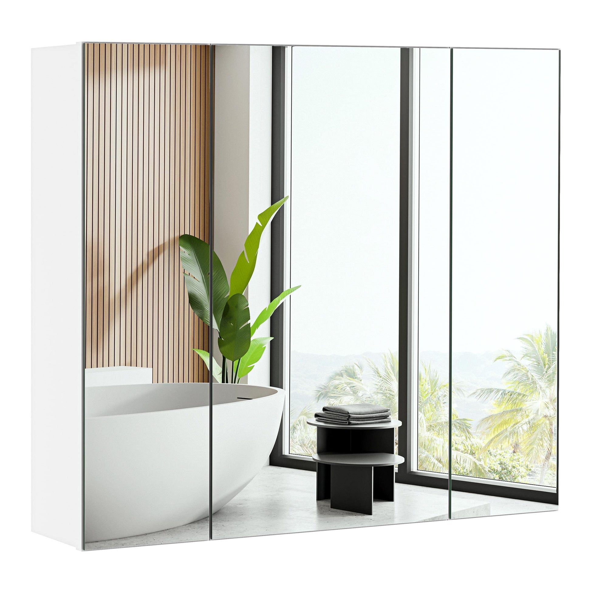 Yaheetech Spiegelschrank Badezimmer 3 Spiegeltüren Weiss 70.5x60.5 cm. Rechteckiger Badschrank zur Aufbewahrung von Hygieneartikeln.