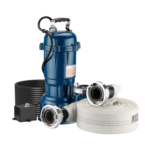 PowerFlow Schmutzwasserpumpe 550W Tauchpumpe - 10.000 l/h. Grau-schwarze, zylindrische Pumpe zum Abpumpen von Schmutzwasser aus Kellern, Teichen.