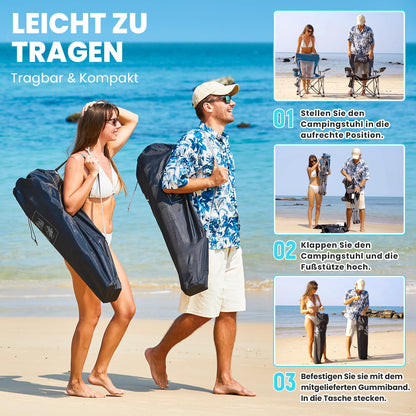 WEJOY 2-in-1 Faltstuhl mit Fussstütze - Schwarz/Grau 2er Set