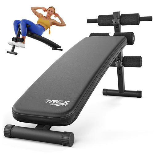 TREX SPORT TX-050B Sit Up Bank – klappbar Hantelbank. Klappbare, schwarze Trainingsbank für Bauch- und Krafttraining.
