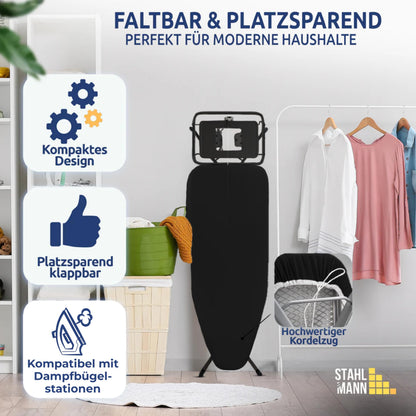 STAHLMANN Bügelbrett SC7598, 120 x 38 cm, höhenverstellbar, schwarz