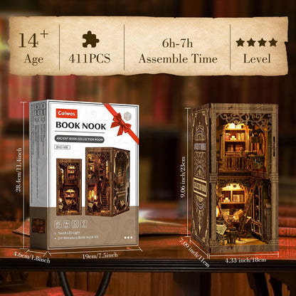 Cuiwos Book Nook Bausatz Klassische Edition mit LED-Beleuchtung