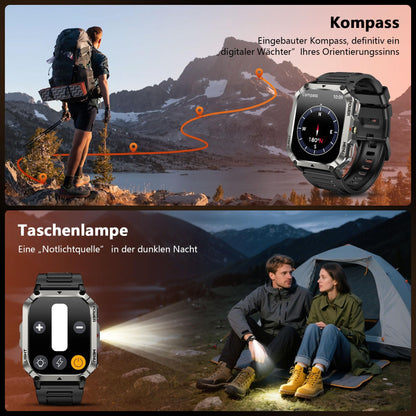 Blackview Smartwatch Herren mit Kompass, LED-Licht und 2 Armbändern