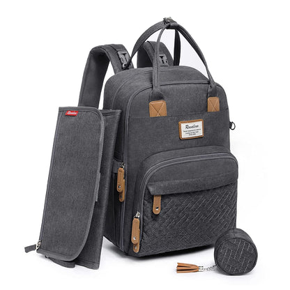 RUVALINO Wickelrucksack mit Wickelauflage und Schnullerhalter, Grau, aus wasserfestem Stoff