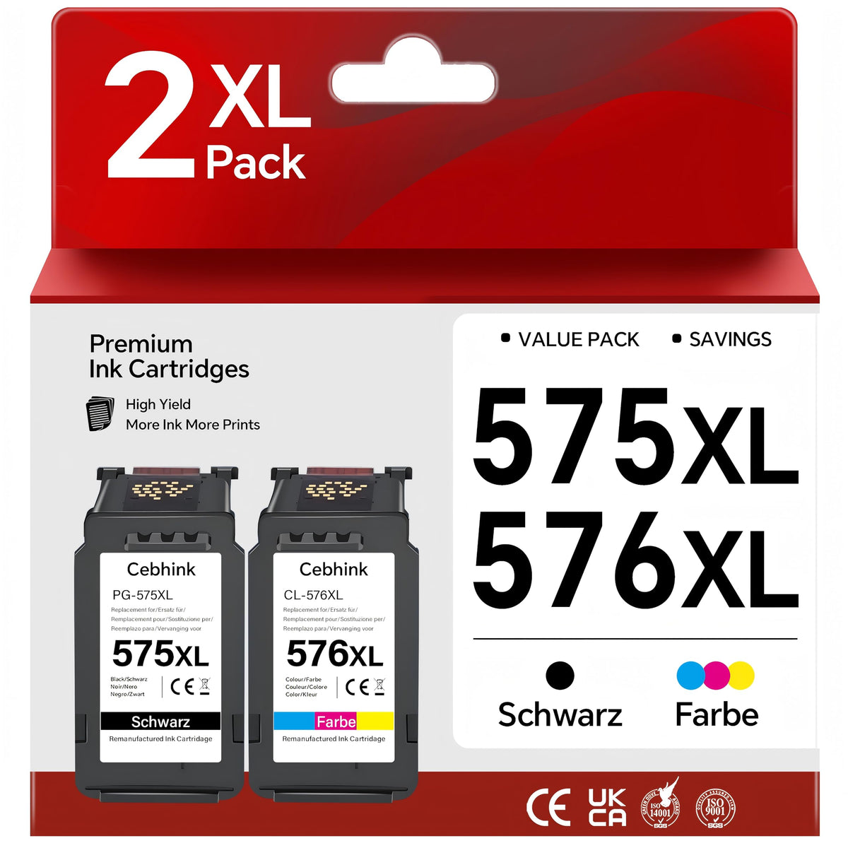 Cebhink PG-575 CL-576 XL Tintenpatronen kompatibel für Canon Pixma, Multipack mit Schwarz- und Colorpatrone