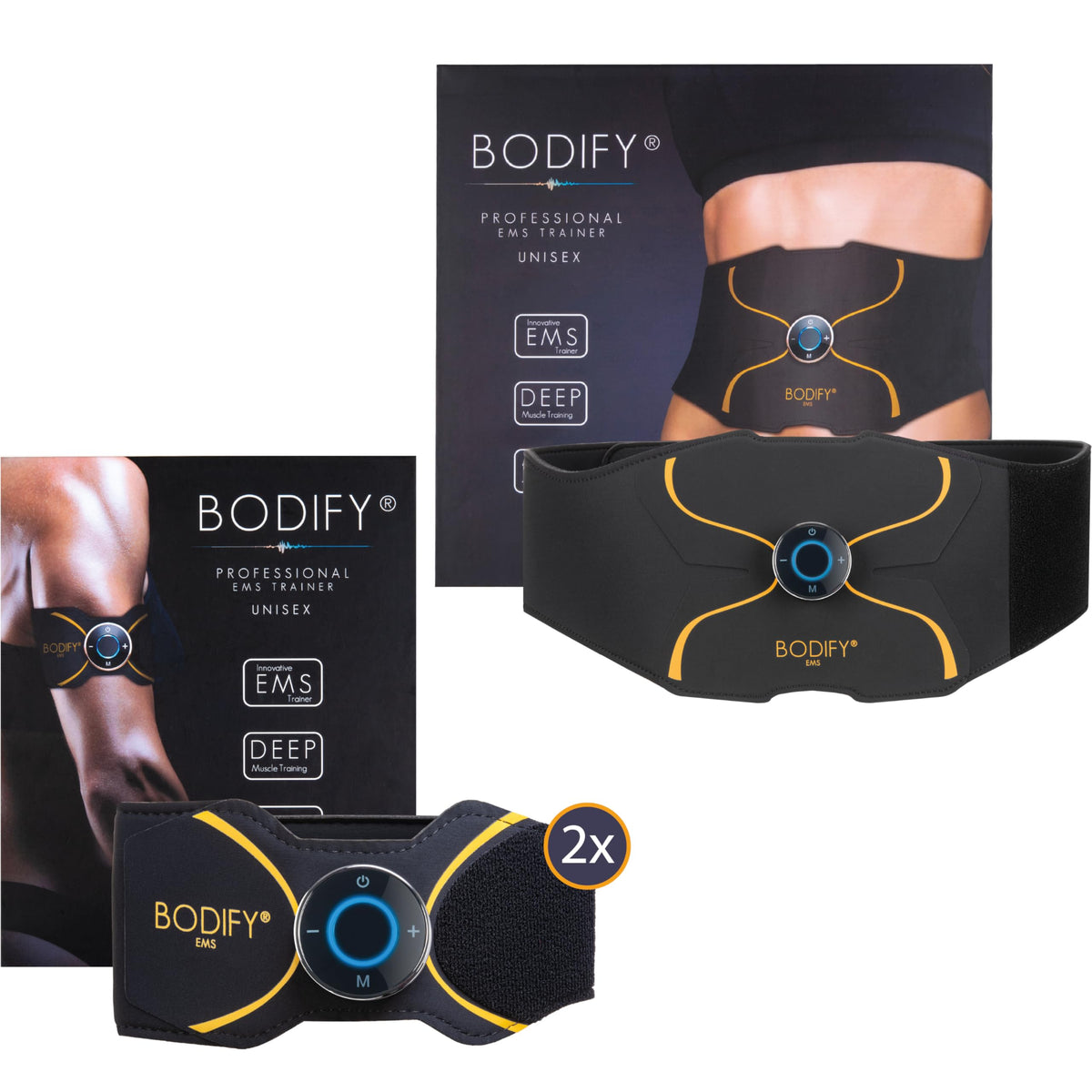 Bodify 3in1 EMS Trainingsset Pro – Muskeltrainer Bauch, Arm, Bein für elektrische Muskelstimulation