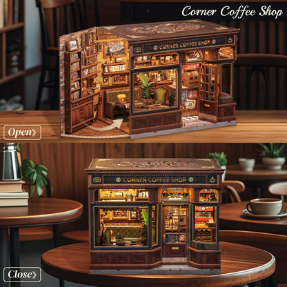 CUTEBEE Book Nook Kit Corner Coffee Shop – 3D Holzpuzzle mit LED