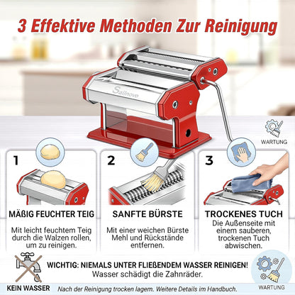 Sailnovo Nudelmaschine Pasta Maker 180, manuell, 9 Stärken, rot