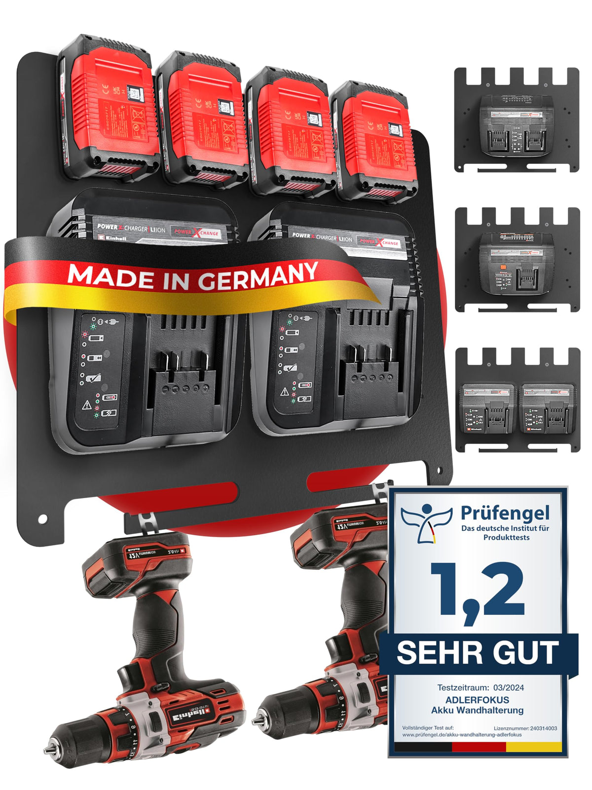 Adlerfokus Wandhalterung für Einhell 18V Akkus und Ladegeräte mit Lüftungslöchern