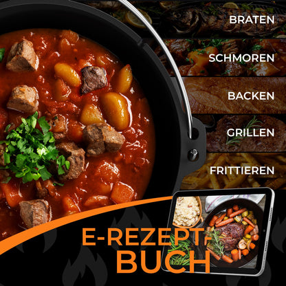IRON TASTE Dutch Oven Set 12L gusseiserner Feuertopf mit Deckelheber