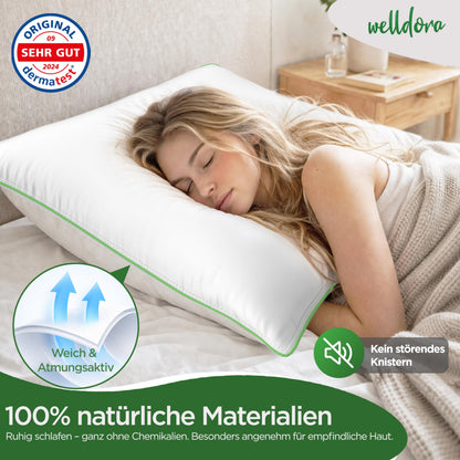 Welldora Kopfkissen 80x80 cm, 3-Kammer-Daunenkissen, mittelfest