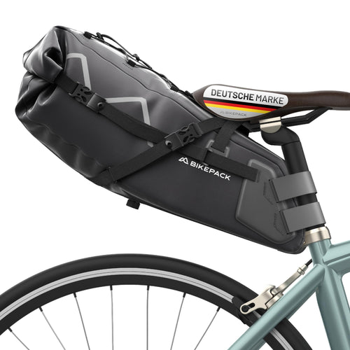 BIKEPACK Bikepacking Satteltasche für Gravelbike & Rennrad - 15L. Keilförmig. Transportiert Ausrüstung am Gravel- & Rennrad.